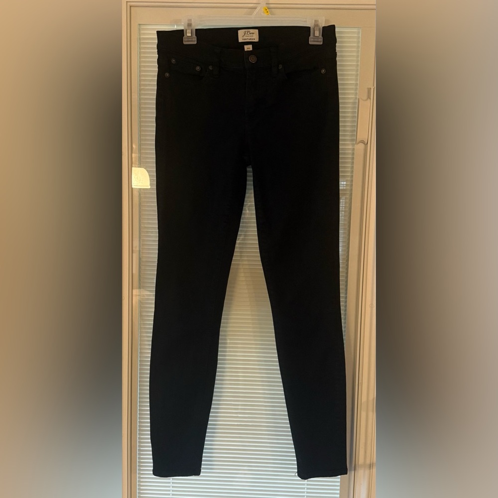 J. Crew Toothpick Black Skinny Jeans 28T Leather Patch